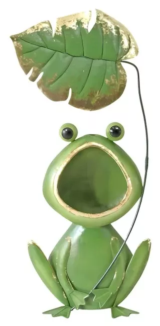 Enameled-Metal Frog Feeder Statue