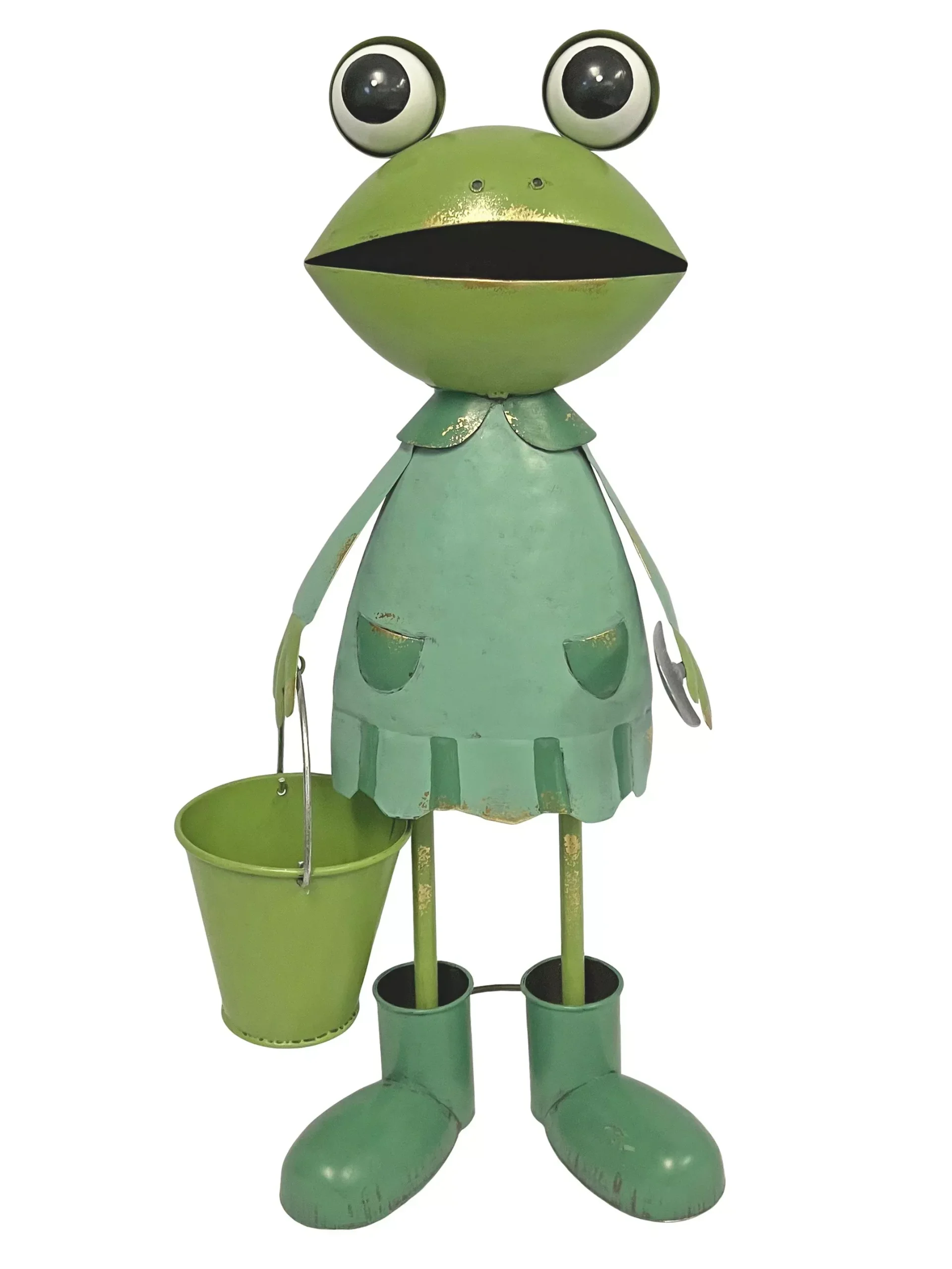 Enameled-Metal Frog with Bucket