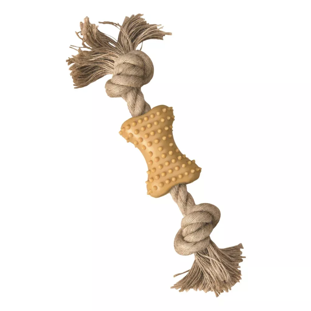 Ethical Pet SPOT Love The Earth Natural Rubber Bone with Rope Dog Toy