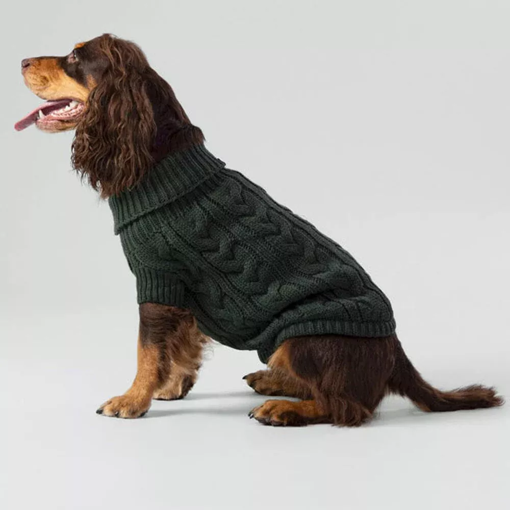 Ethical Pet, Twisted Cable Sweater, Forest Green