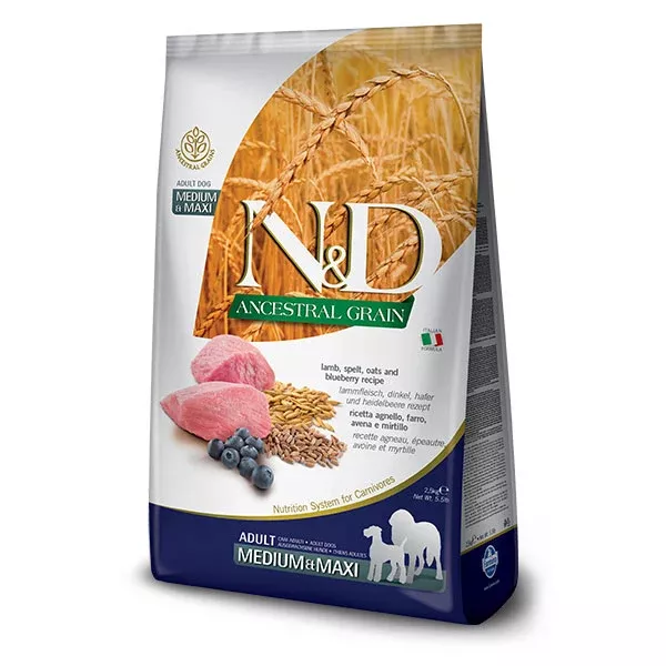 Farmina N&D Ancestral Grain Lamb & Blueberry Medium & Maxi Adult Dog Food, 26.5 lb