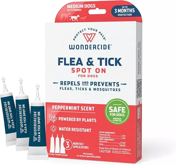 Flea & Tick Dog Spot On - 3 Months Protection, Peppermint, Medium Dogs