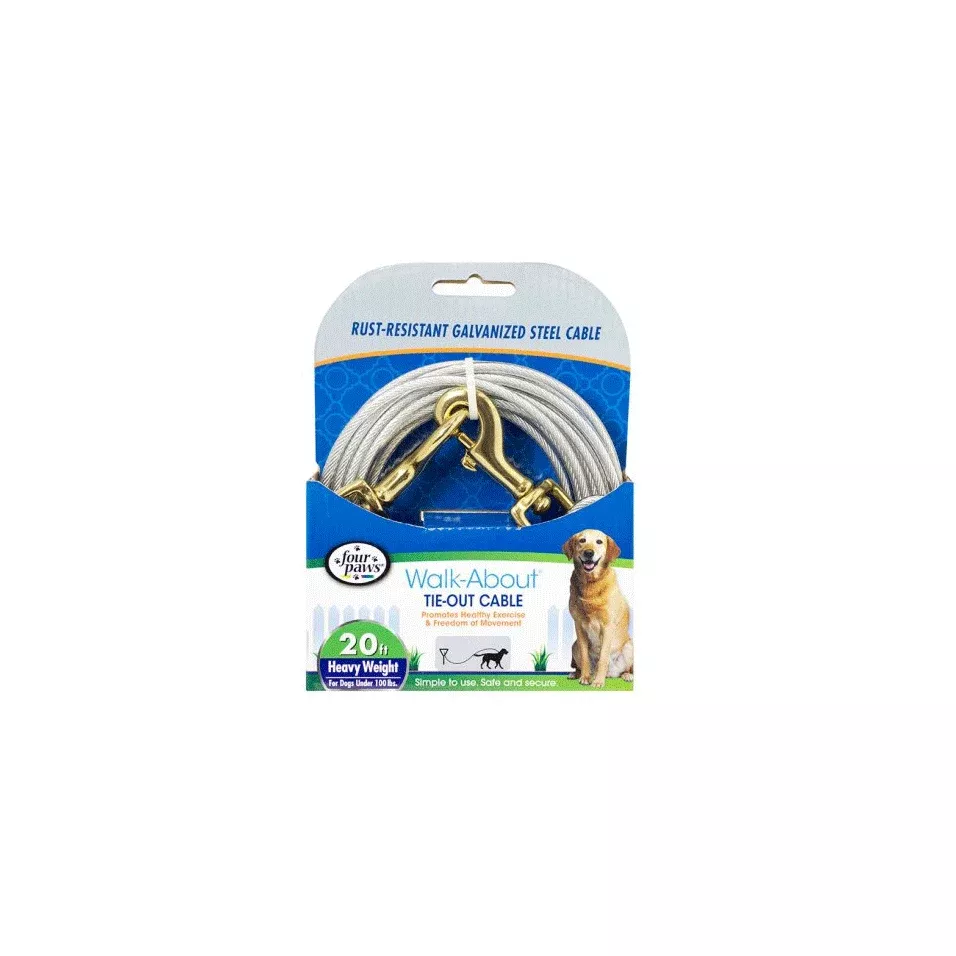 Four Paws Tie-Out Cable, Heavy Weight, Silver, 20'