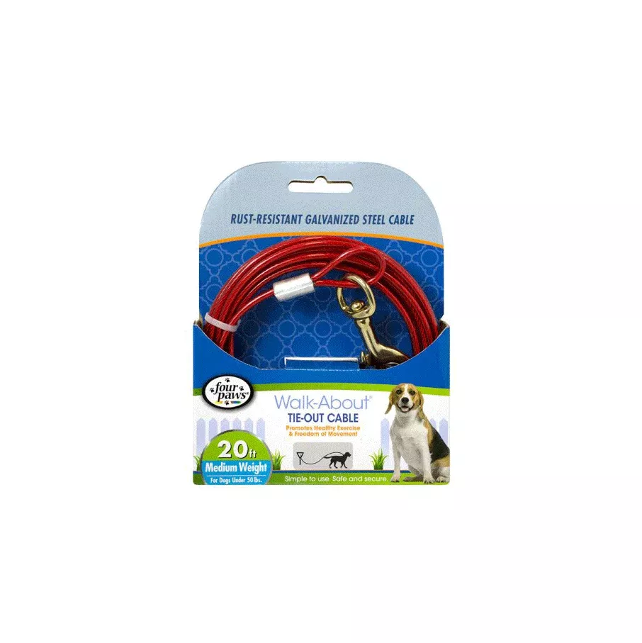 Four Paws Tie-Out Cable, Medium Weight, Red, 20'