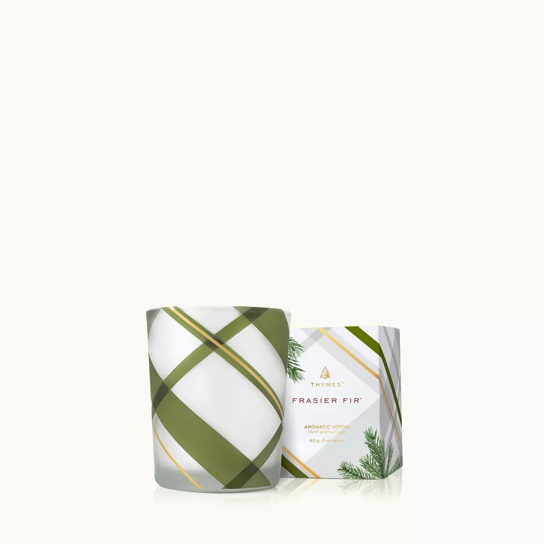 Frasier Fir Frosted Plaid Votive Candle, Plaid