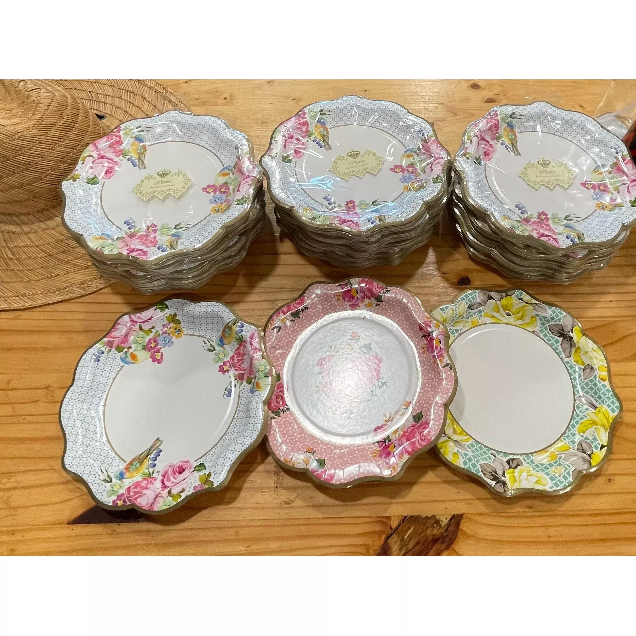 Garden Themed Paper Plates with Gold Trim