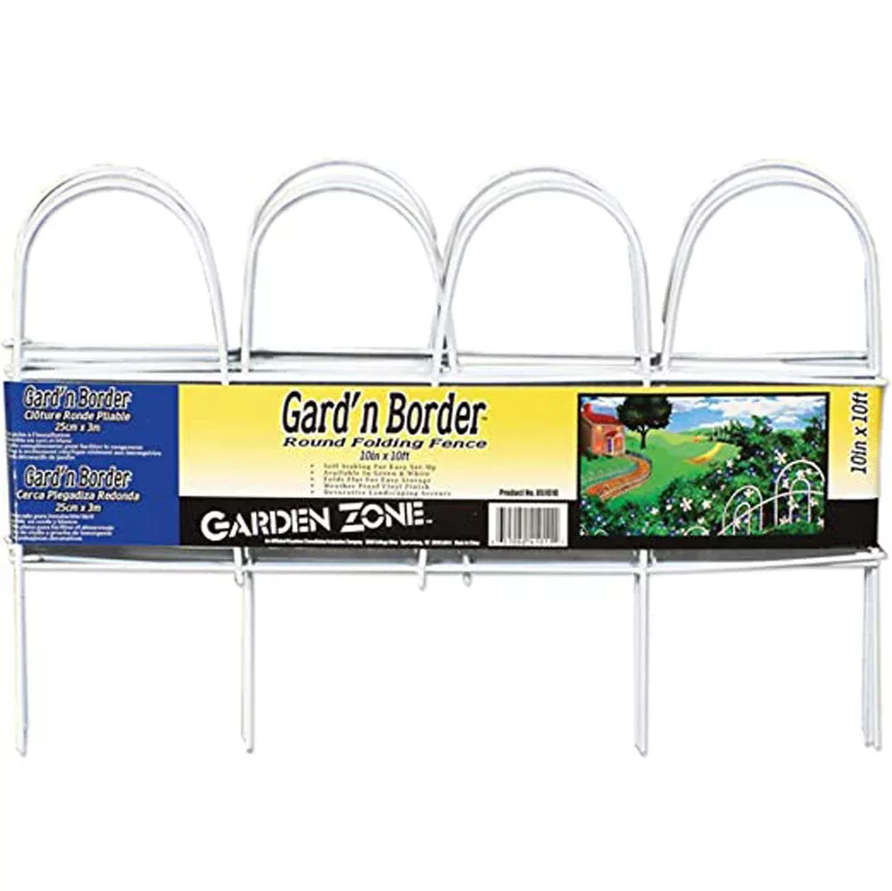 Garden Zone, Gard'n Border Double Hoop Folding Fence, 10" H x 10' L, White