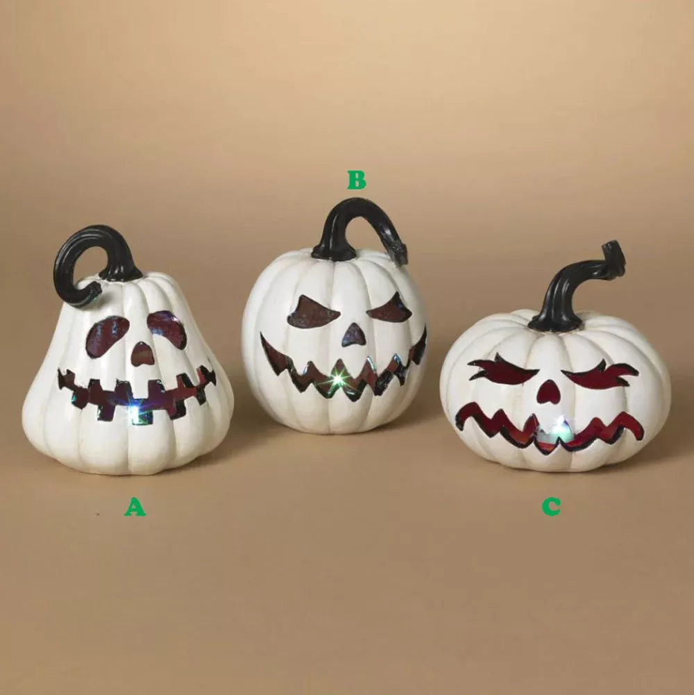 Gerson, 5.5"H B/O Lighted Resin Halloween Pumpkin White, Assorted and Sold Separately