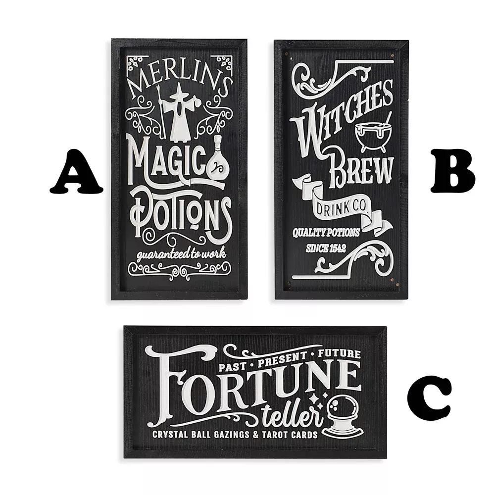 Gerson Company, Halloween Engraved Wall Sign, Sold Separately, Wood, Black and White, 16"H (A or B) or 16"L(C)