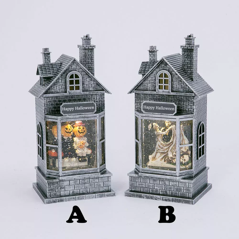 Gerson Company, Halloween House Water Globe, Sold Separately, Gray, 10.5"H