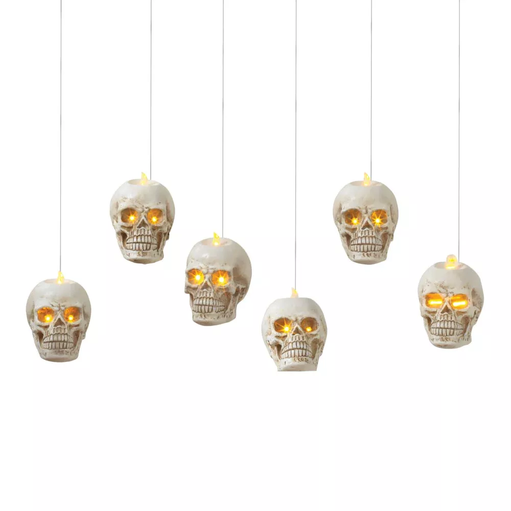 Gerson Company, Hanging Skulls Boxed Set, Battery Operated (Not Included), White, 6 pieces