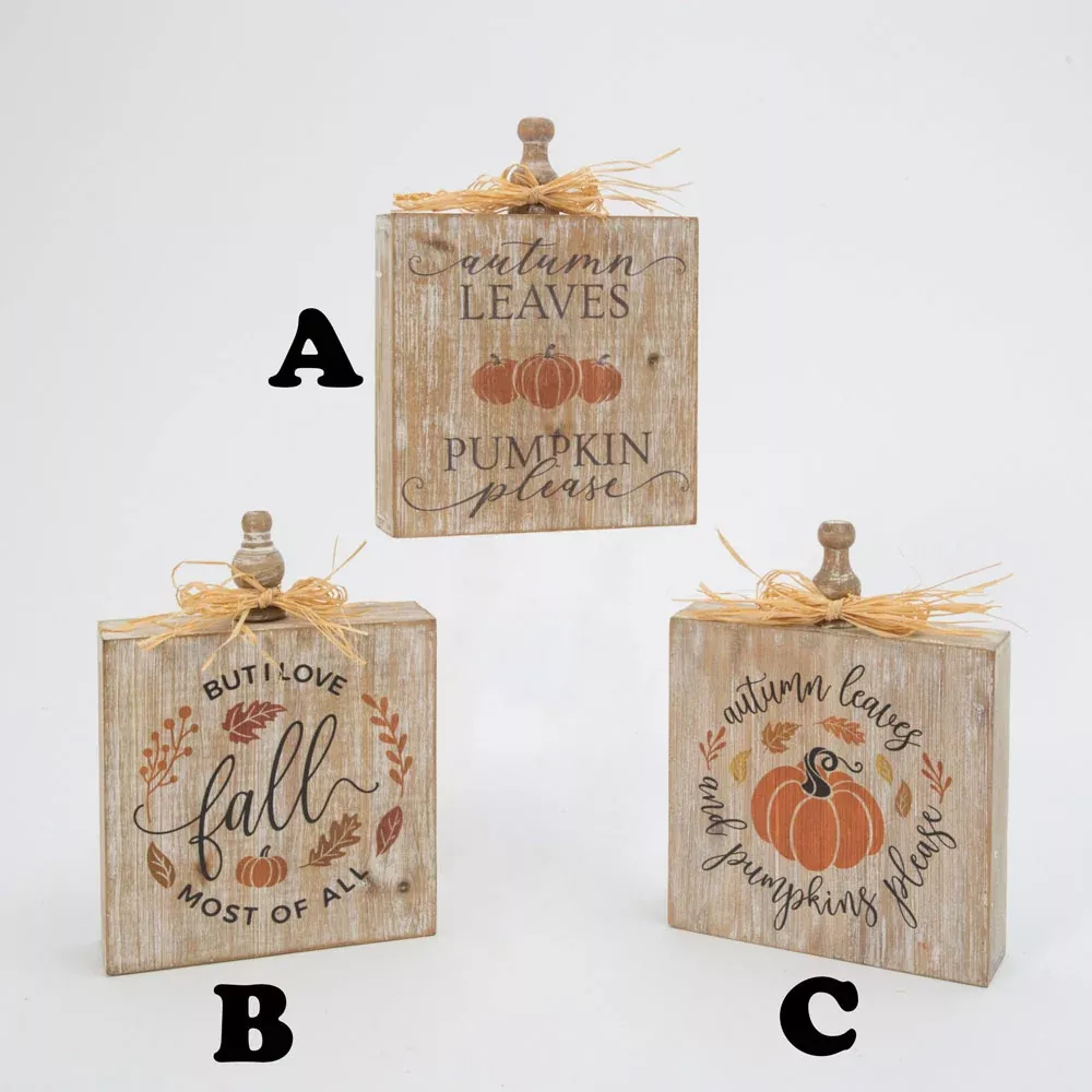 Gerson Company, Harvest Design Square w/Pumpkins Assorted, Wood, 11.25"H