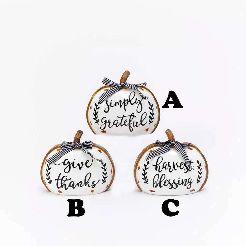 Gerson Company, Harvest Sign Pumpkin Assorted, Silver, Resin, 8.2"L