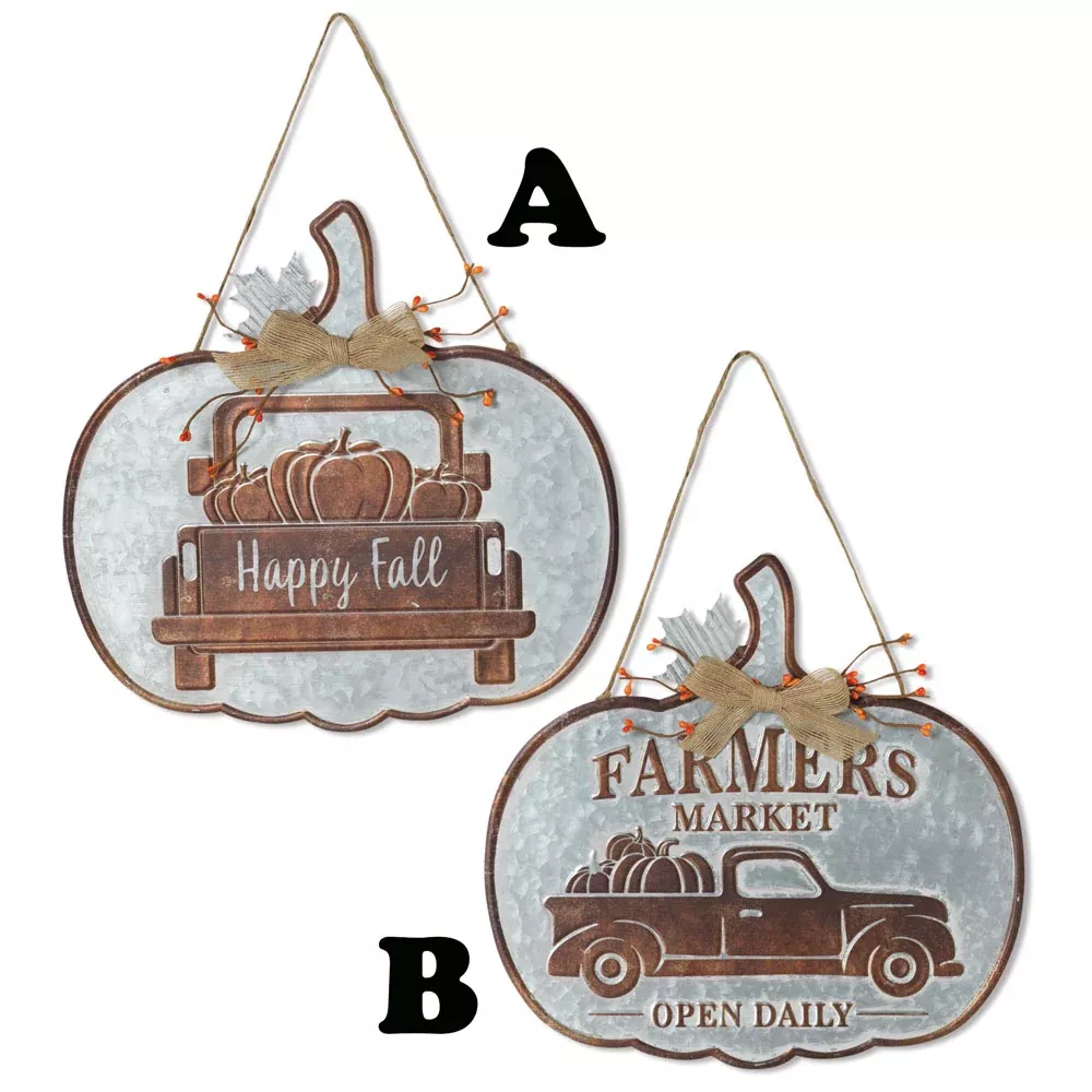Gerson Company, Pumpkin Metal Hanging Sign, Sold Separately, Silver/Orange, 14"L