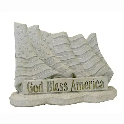 God Bless America Flag Stone Statue, 14" H, Pre Aged Finish