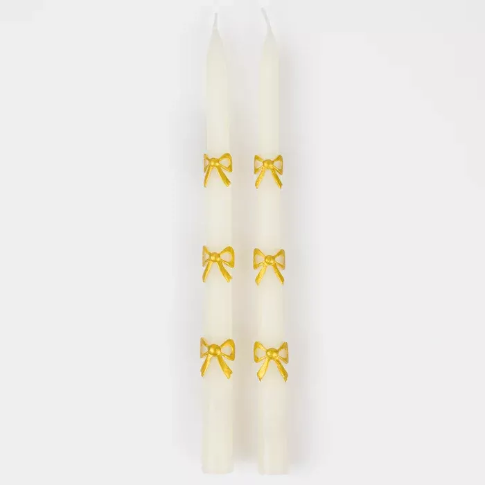 Gold Bow Taper Candles