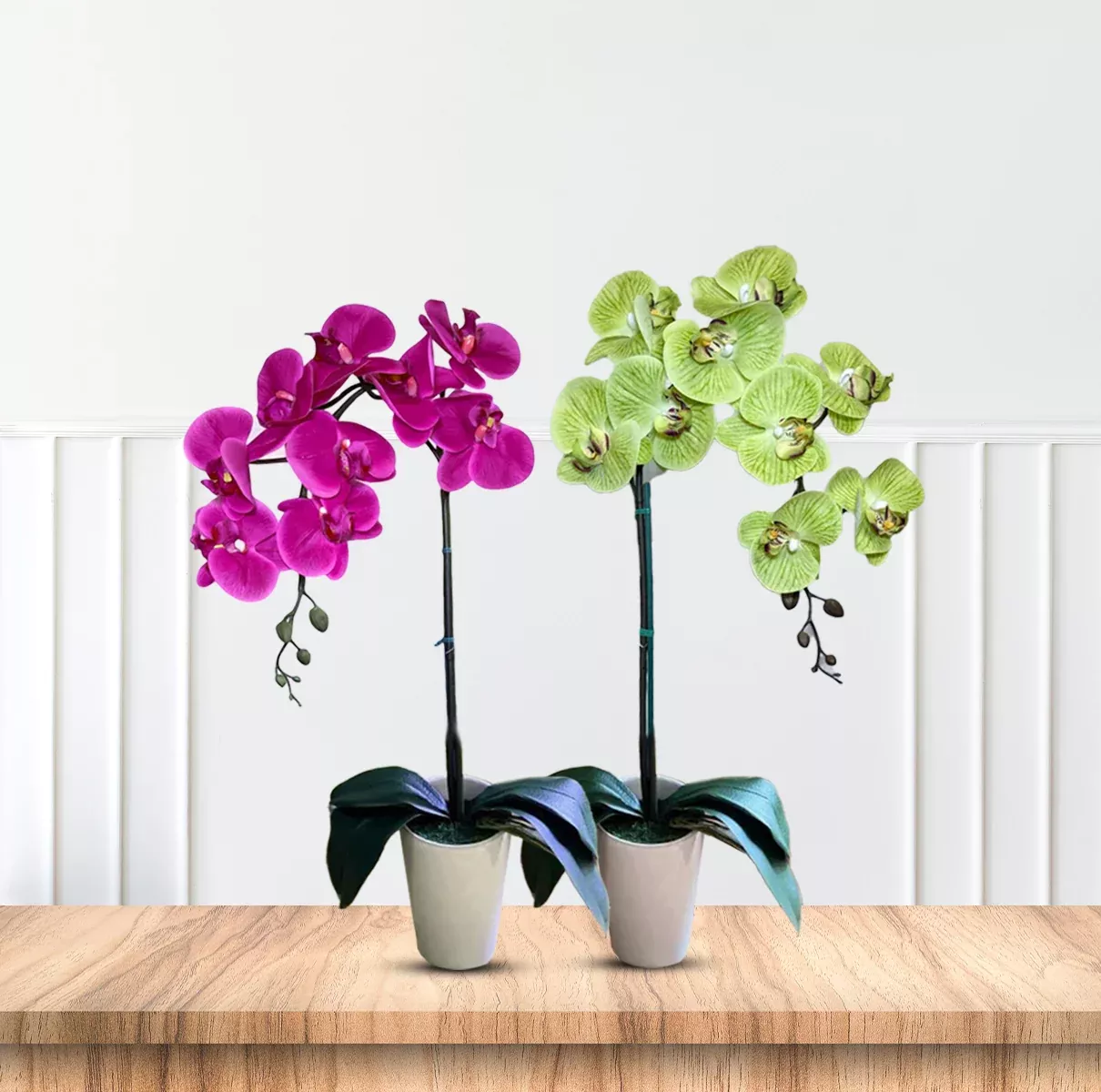 Gorgeous Artificial Orchids In White Ceramic Pot-Perfect Gift (Artificial)