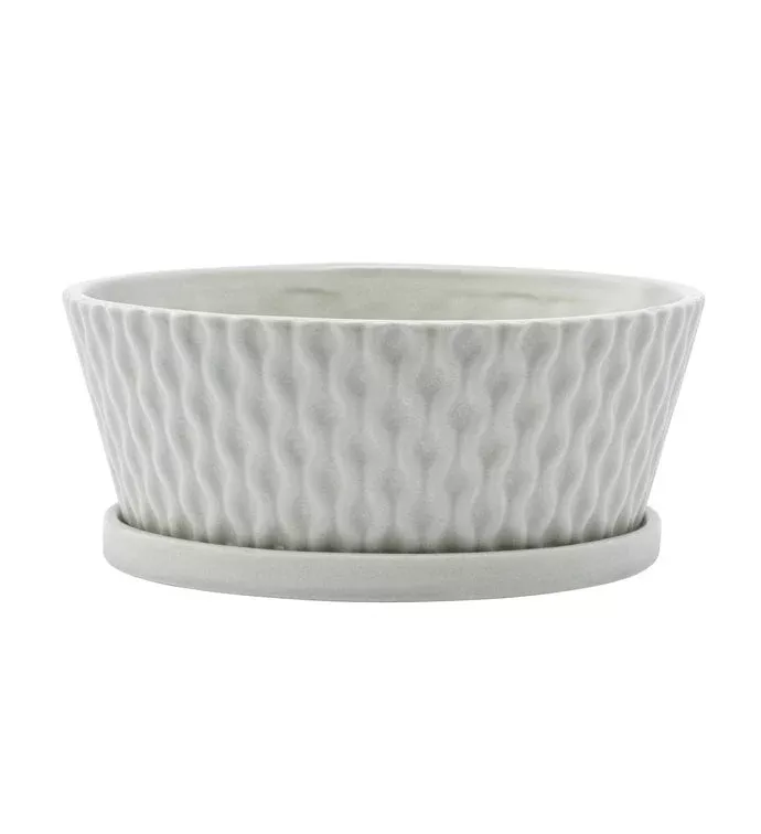 Gray Wavy Dish Garden With Saucer | Medium | Napco