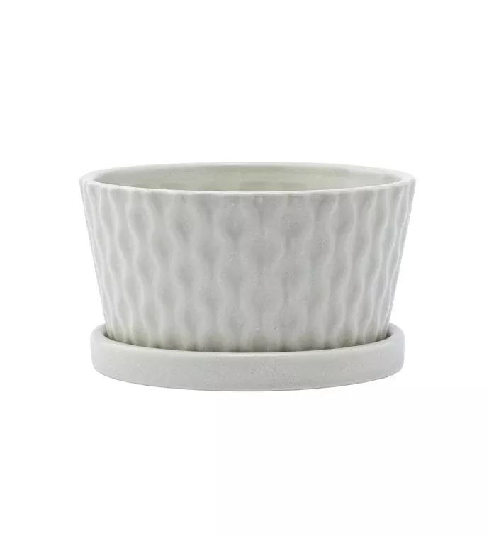 Gray Wavy Dish Garden With Saucer | Small | Napco