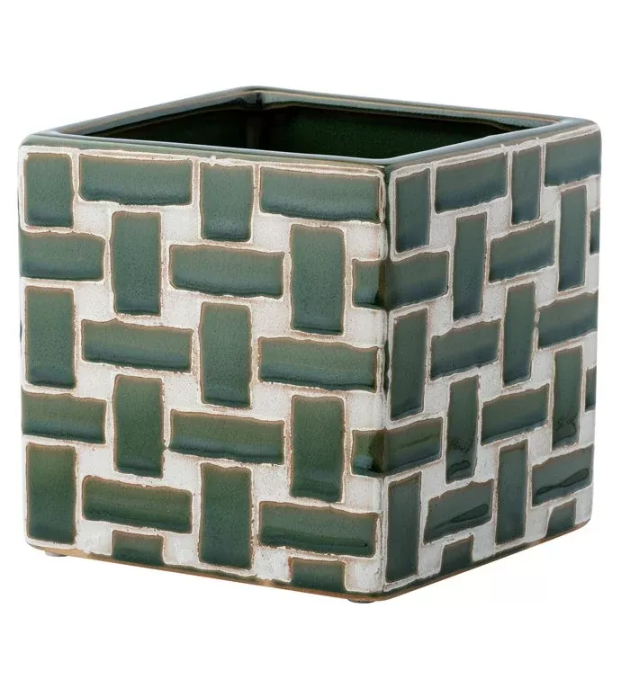 Green Weave Planter | Large Square | Napco