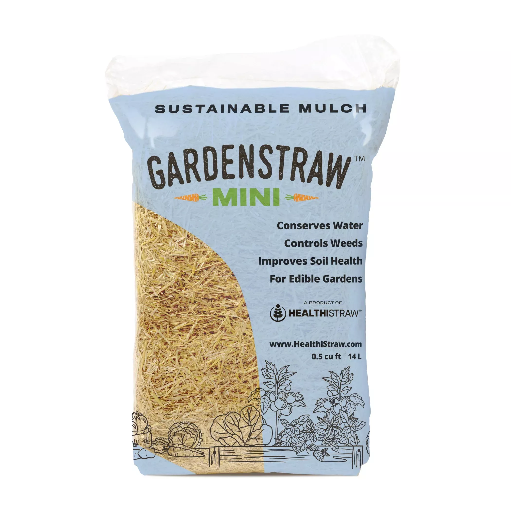HealthiStraw™ GardenStraw™ Mini Wheat Straw Mulch - 0.5cu ft Premium - Covers 20 sq ft