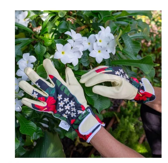 Hibiscus Leather Gloves - Wrist Length