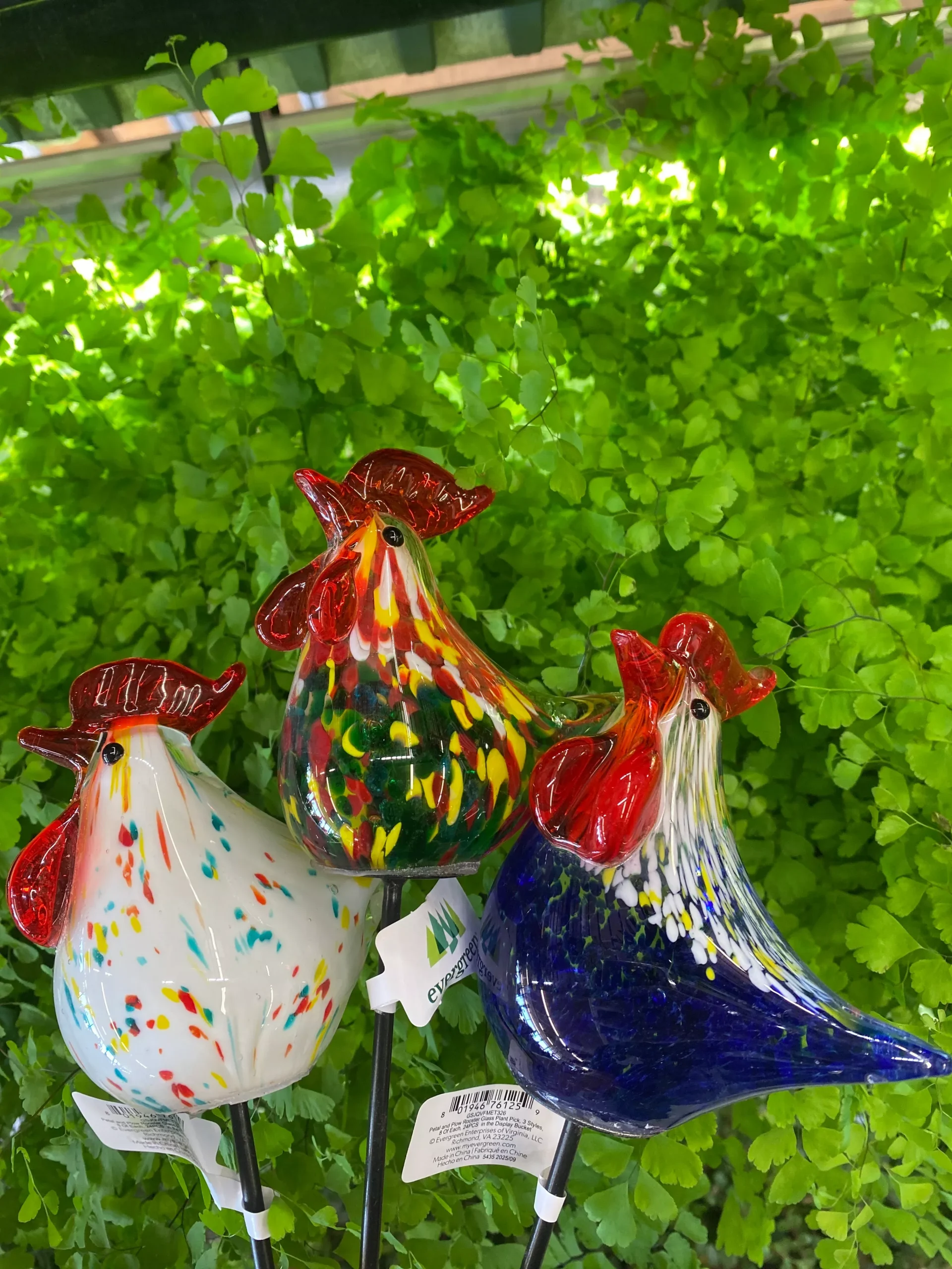 Hillside Pasture Rooster Glass Plant Stakes