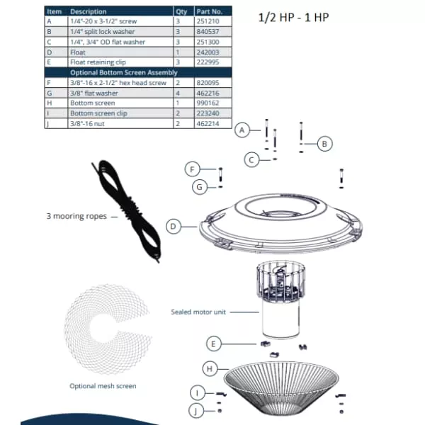 Kasco Surface Aerator Replacement Parts