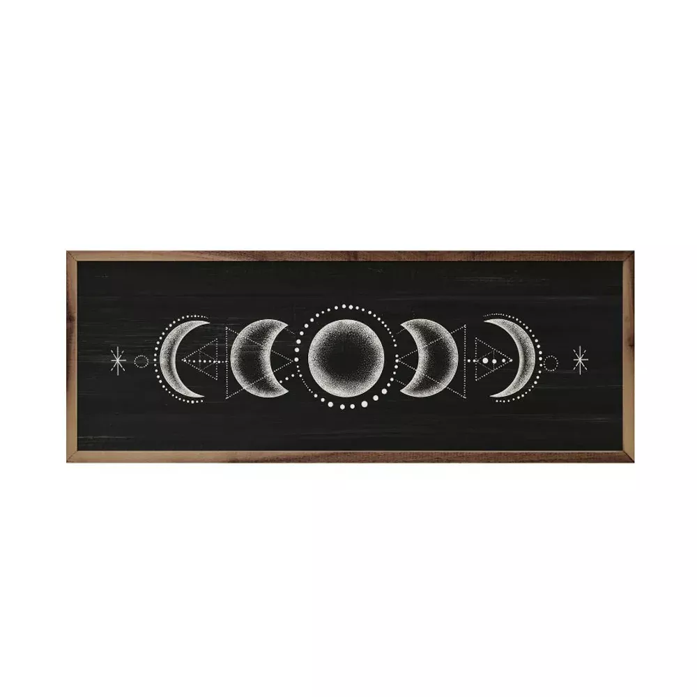 Kendrick Home, Boho Moon Phase Art, Black, 24'' x 8''