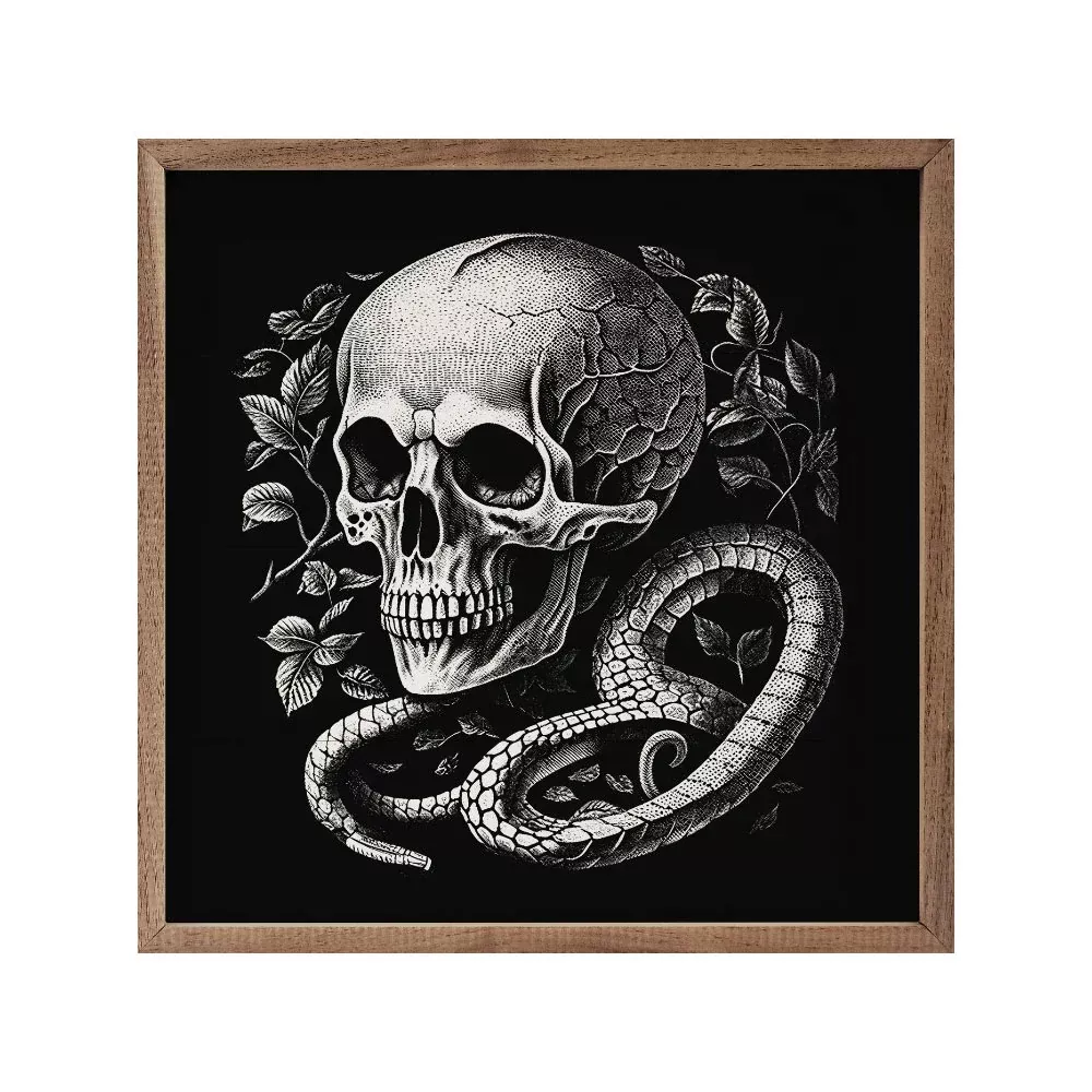 Kendrick Home, Skull and Snake Art, Black, 12'' x 12''