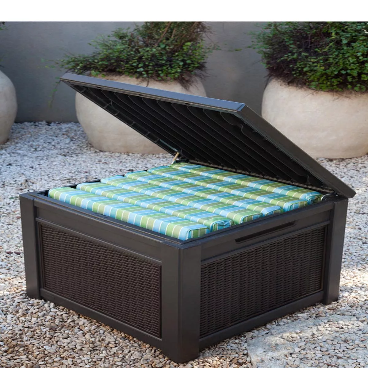Keter Cube Plastic Square Desks and Chairs Storage Box – Rattan Patten with installation