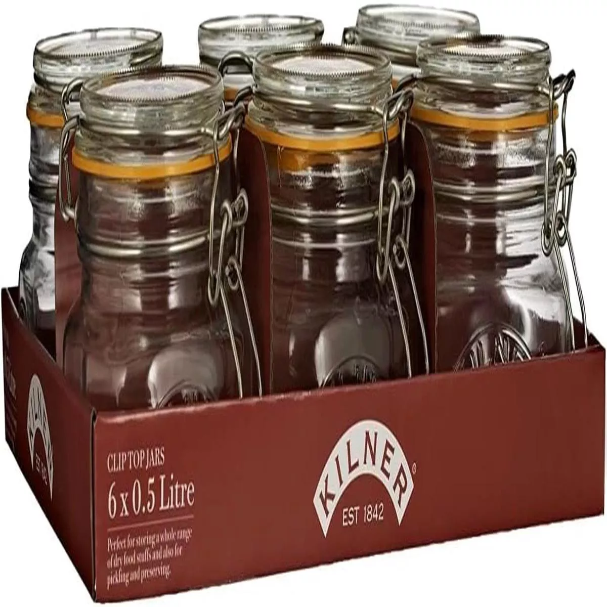 Kilner Branded 0.5 Litre Square Glass Clip Top Preservation Storage Jar (0025.510)