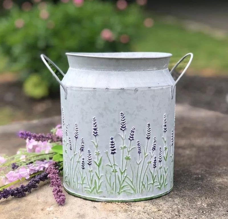 Lavender Embossed Double Handle Milk Can