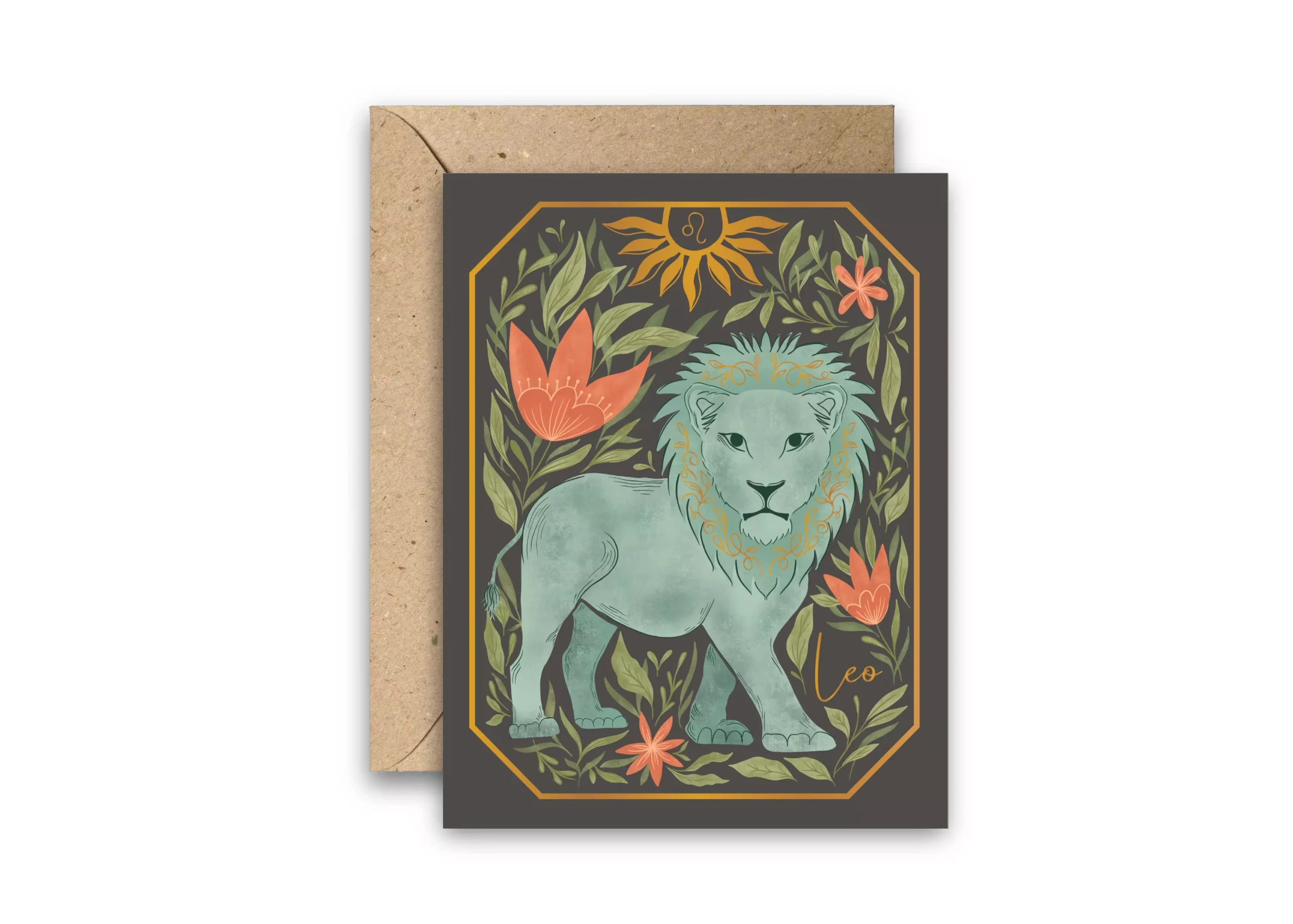 The Leo Zodiac Garden Gold Foil Greeting Card