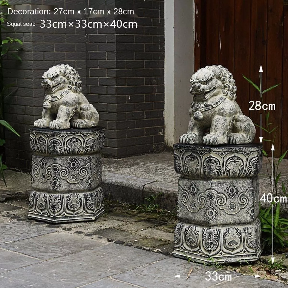 Lion Stone Statue – Lotus Stand Set