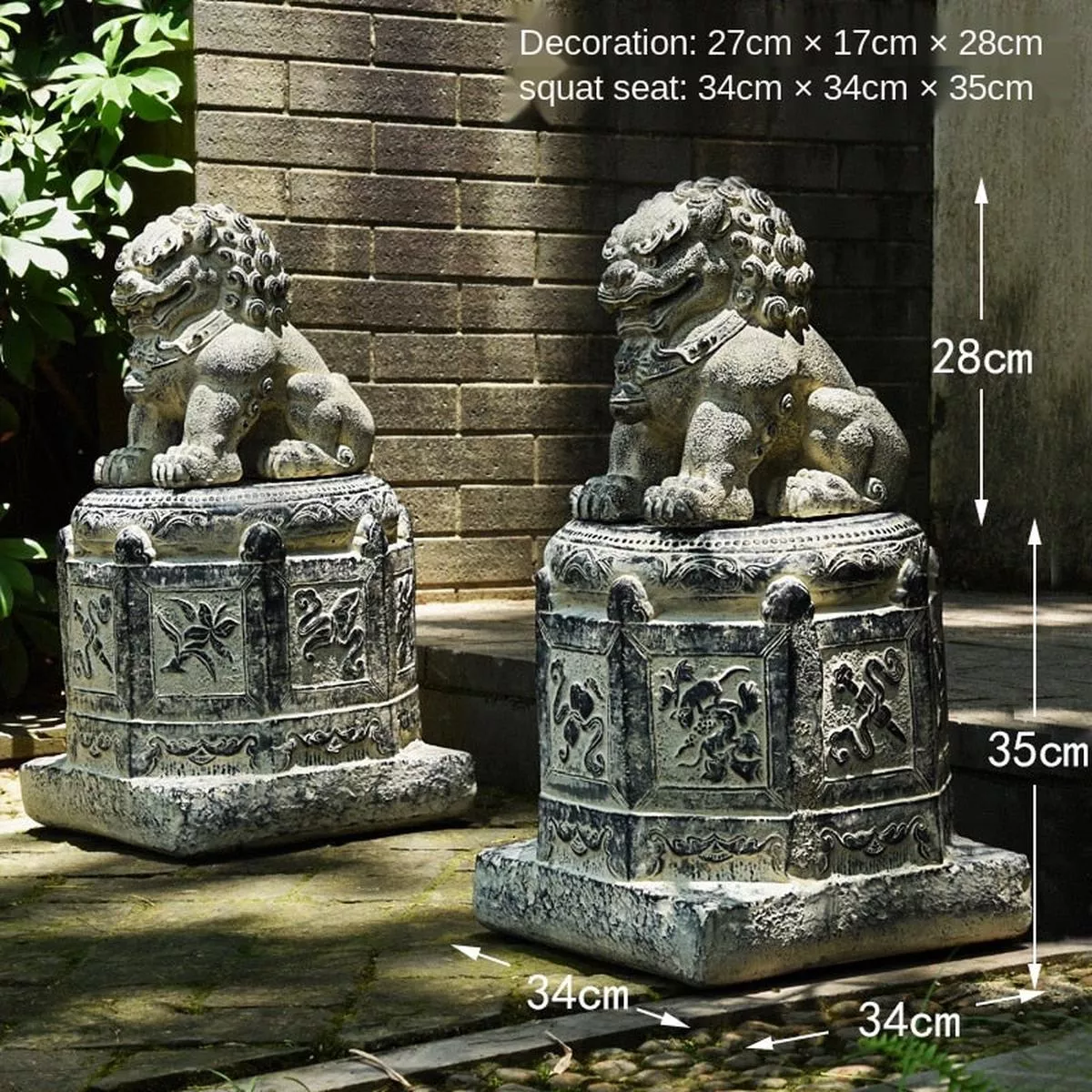 Lion Stone Statue – Round Stand Set