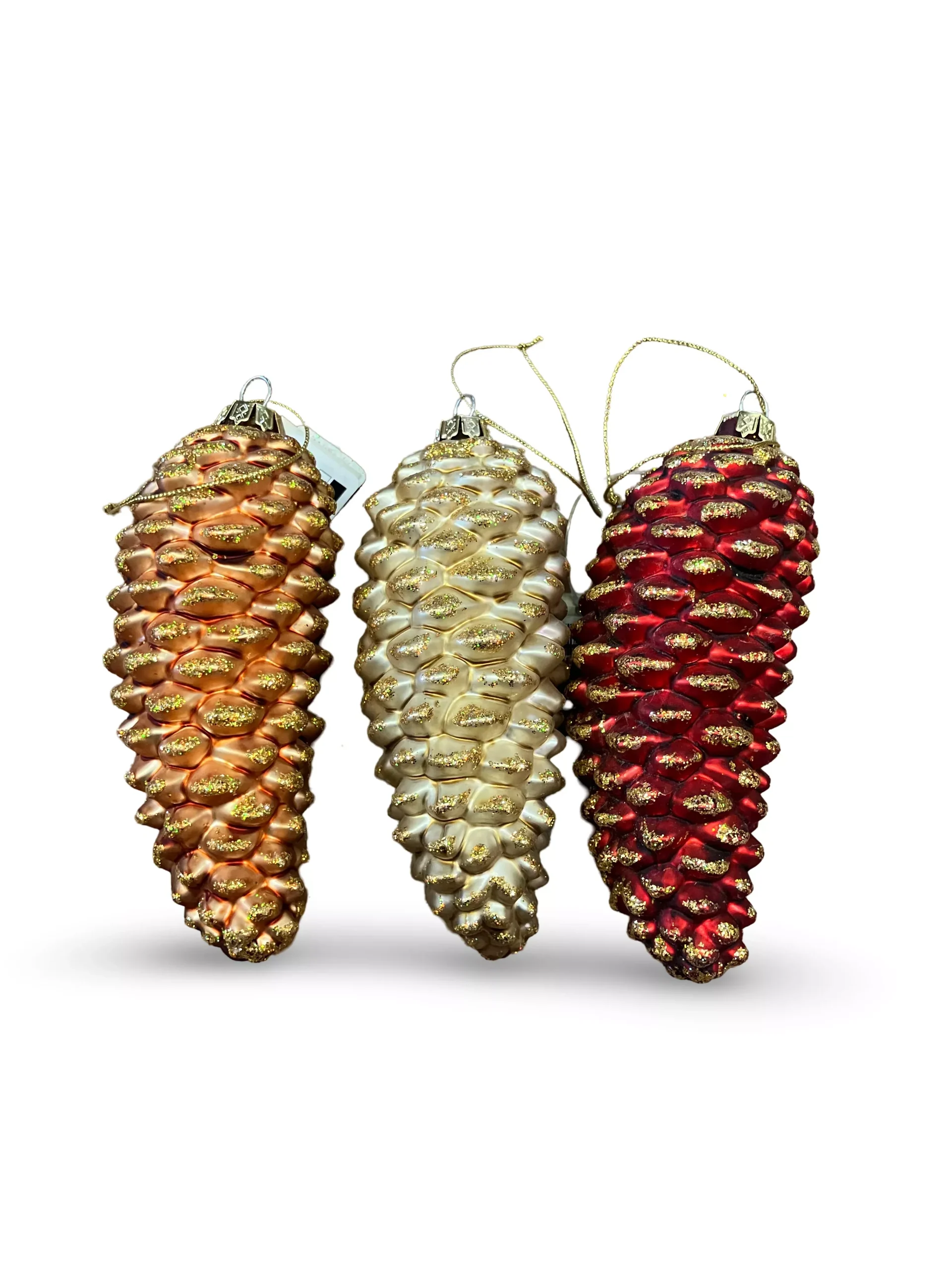 Metal Pine Cone w Glitter Ornament