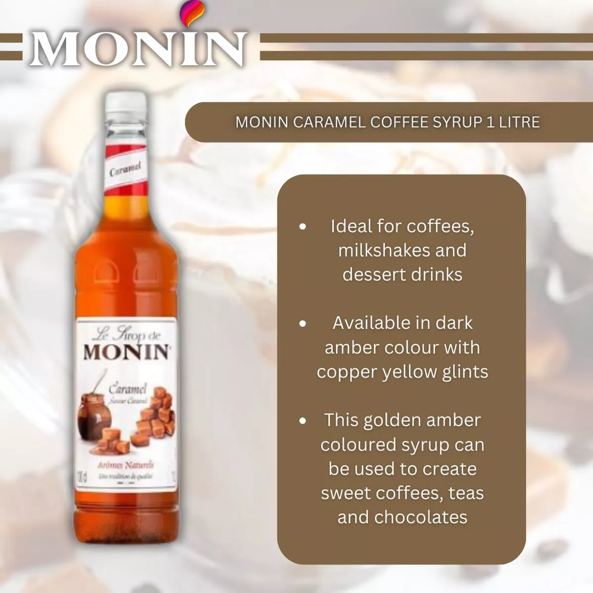 MONIN Premium Caramel Syrup 1 Litre for Coffee & Cocktails