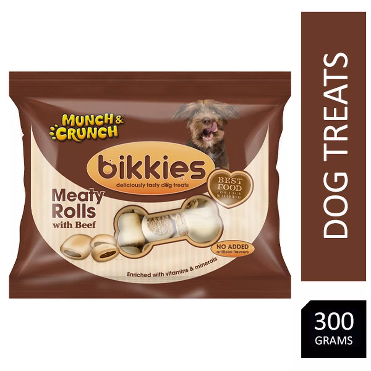 Munch & Crunch Dogs Bikkies Meaty Rolls With Beef 300g – 10 {Case Rate}