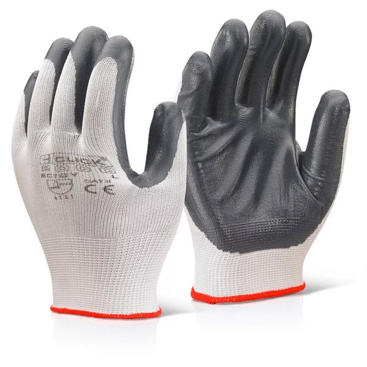 NITRILE PALM COATED POLYESTER GLOVES GREY {All Sizes} 10 Pack