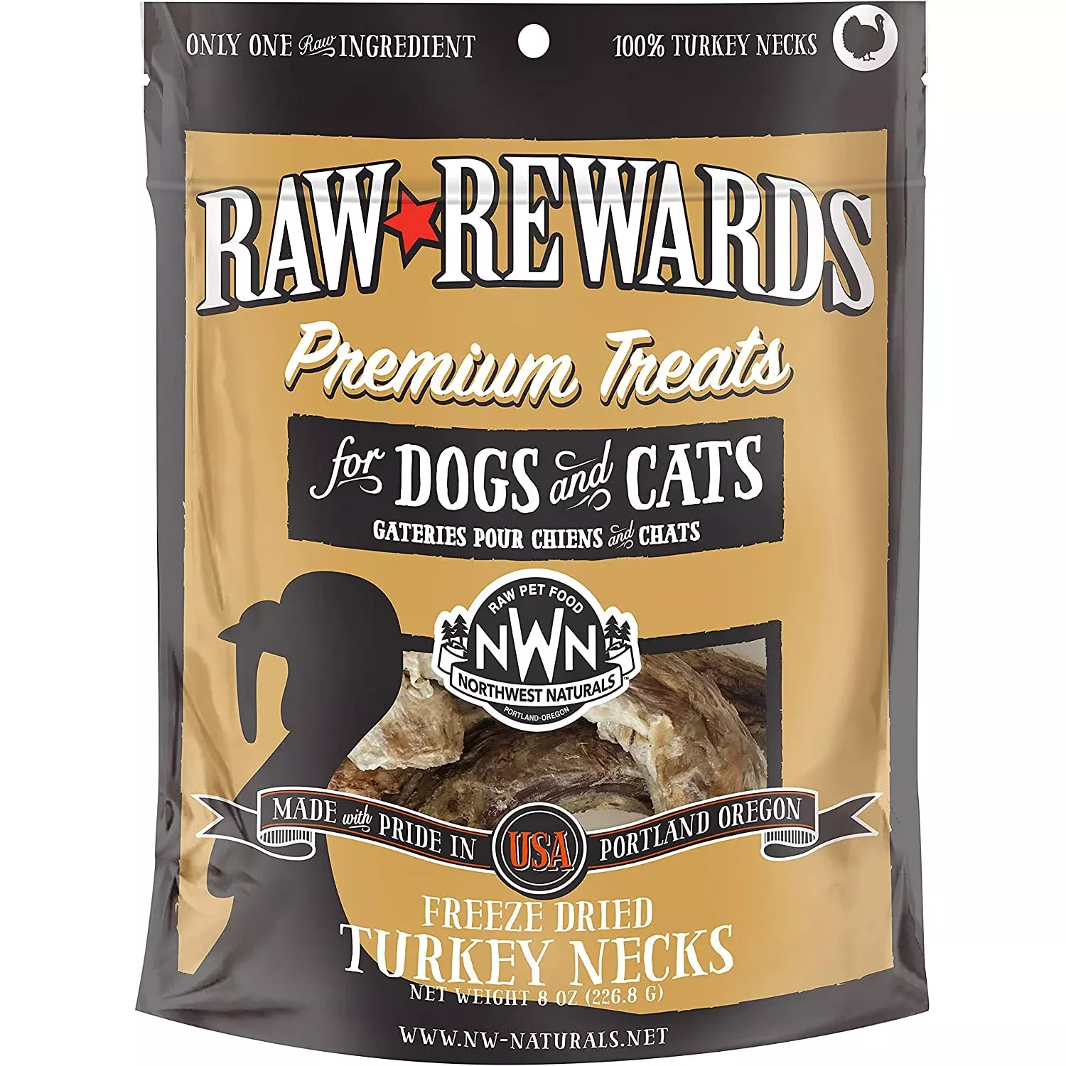 Northwest Naturals Raw Rewards Dog & Cat Treats, 4 Freeze-Dried Turkey Necks, 8 oz.