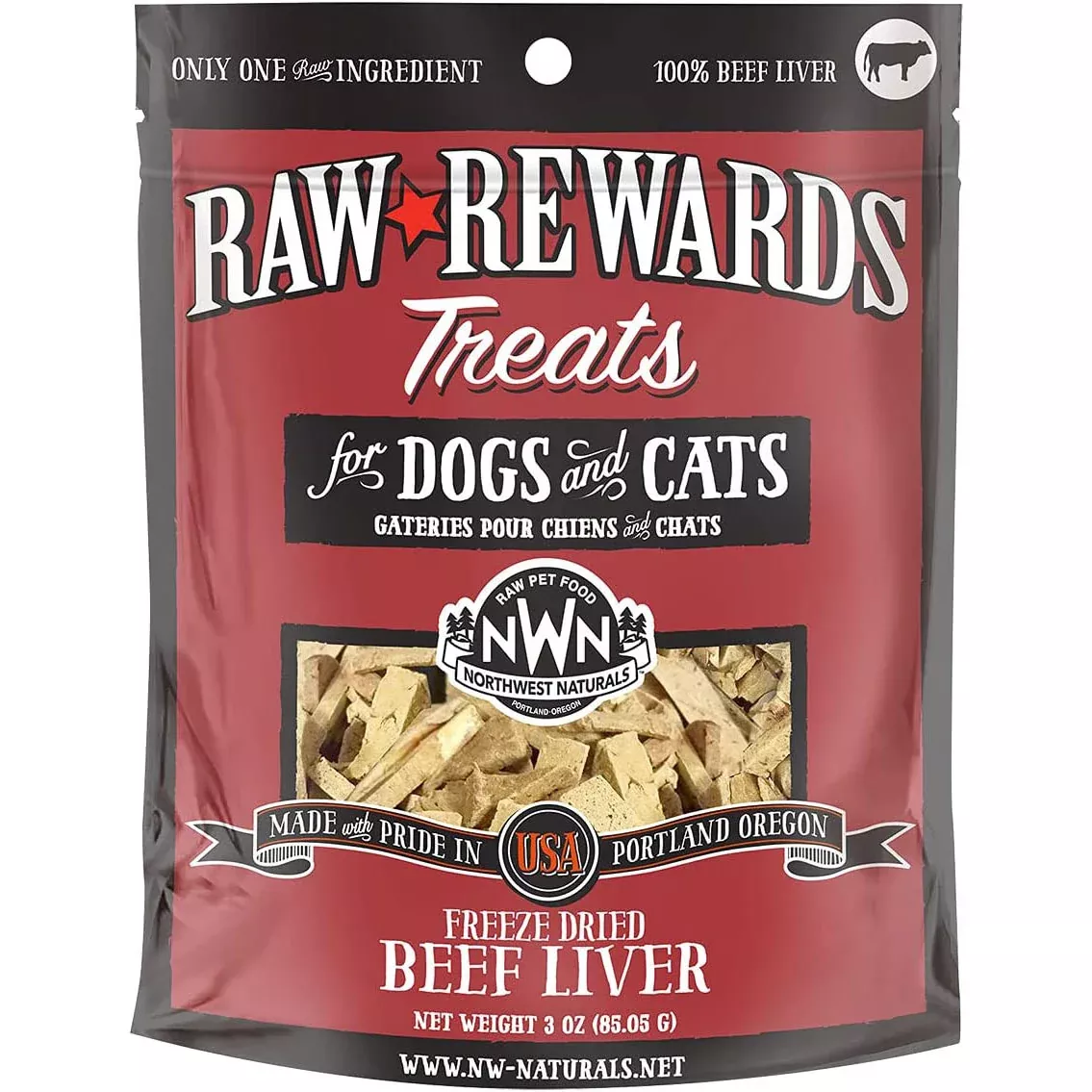 Northwest Naturals Raw Rewards Dog & Cat Treats, Freeze-Dried Beef Liver, 3 oz.