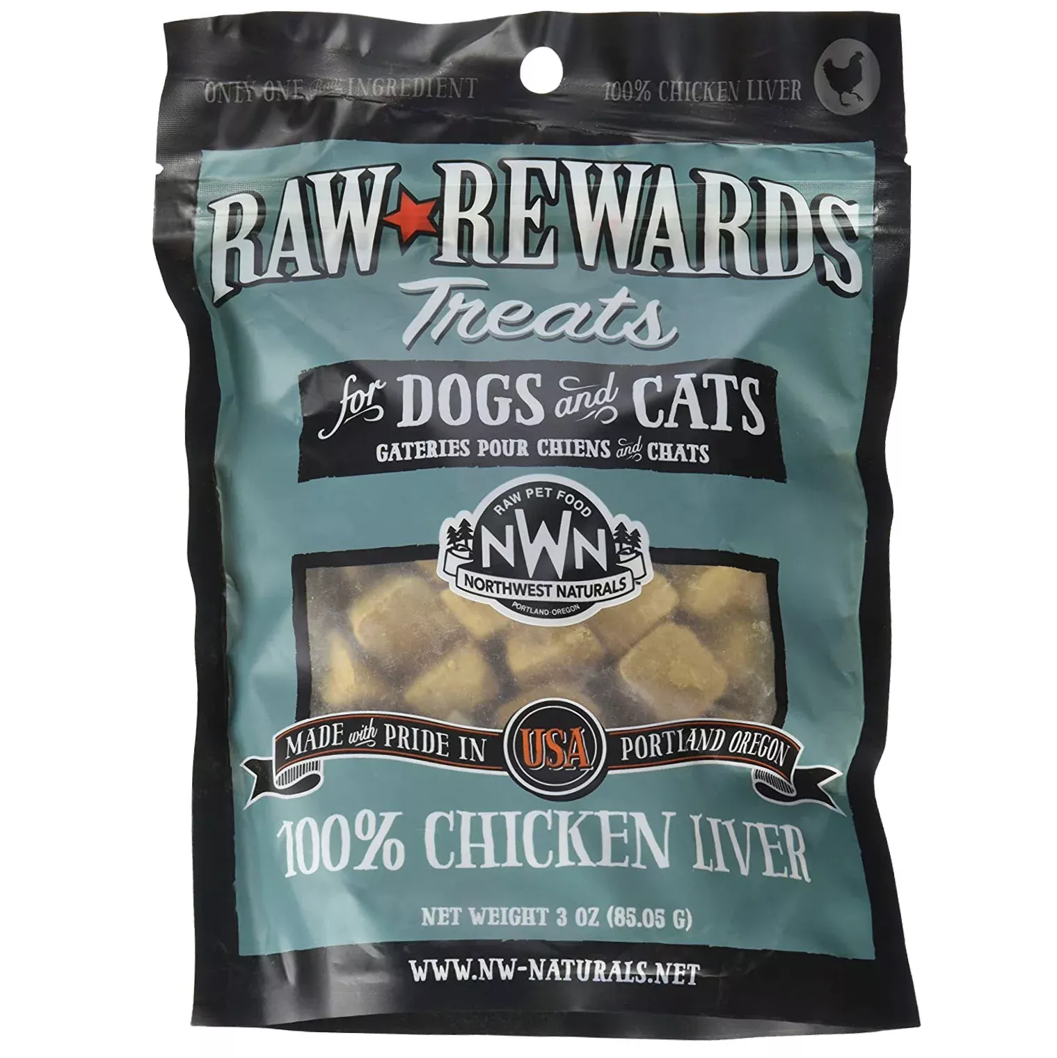 Northwest Naturals Raw Rewards Dog & Cat Treats, Freeze-Dried Chicken Liver, 3 oz.