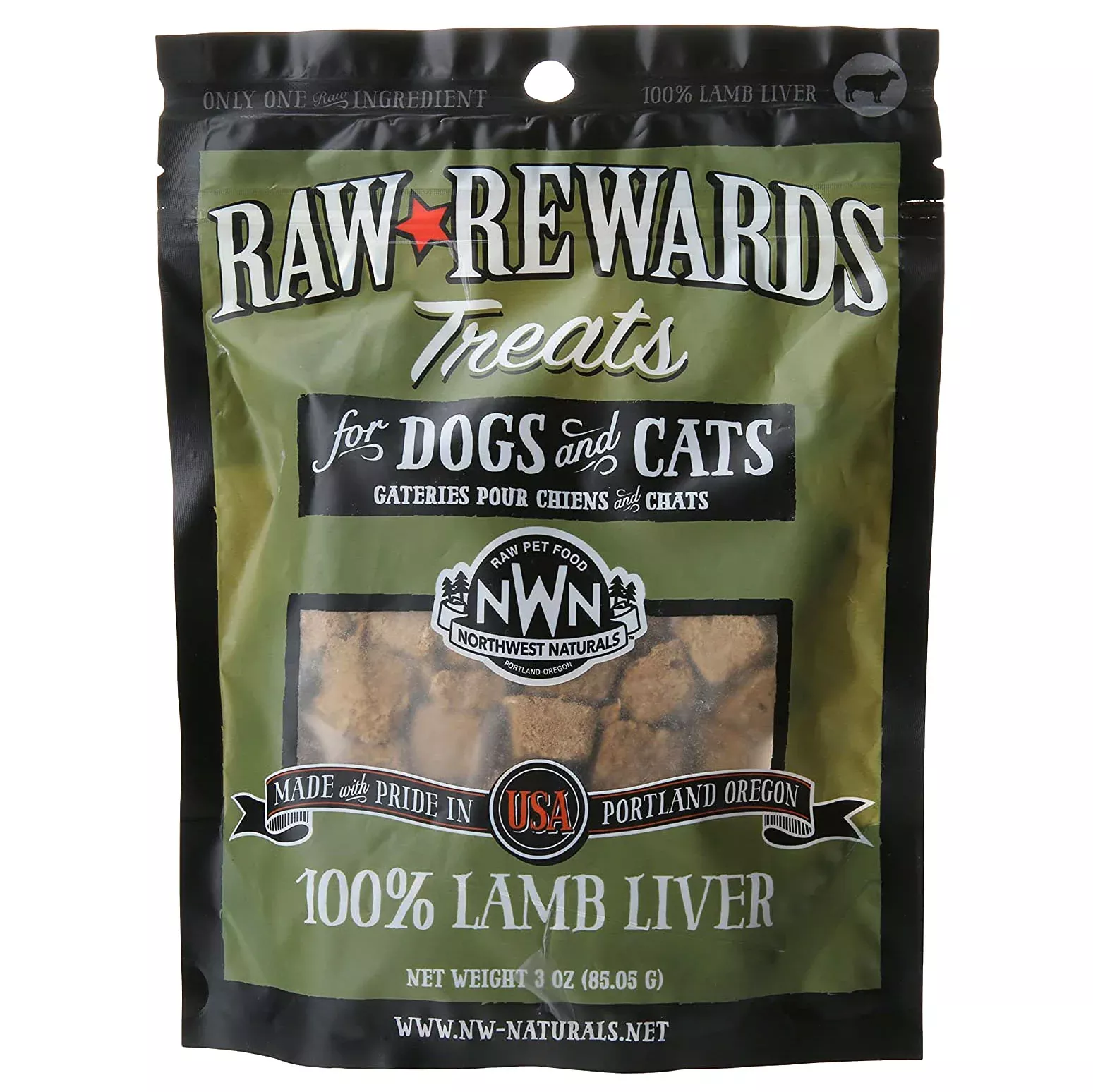 Northwest Naturals Raw Rewards Dog & Cat Treats, Freeze-Dried Lamb Liver, 3 oz.