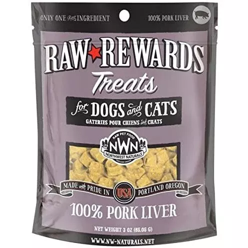 Northwest Naturals Raw Rewards Dog & Cat Treats, Freeze-Dried Pork Liver, 3 oz.