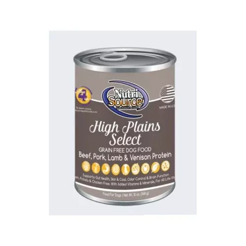 Nutrisource, Grain-Free High Plains Select Beef Pork Lamb & Venison Recipe, Canned Dog Food, 13 oz