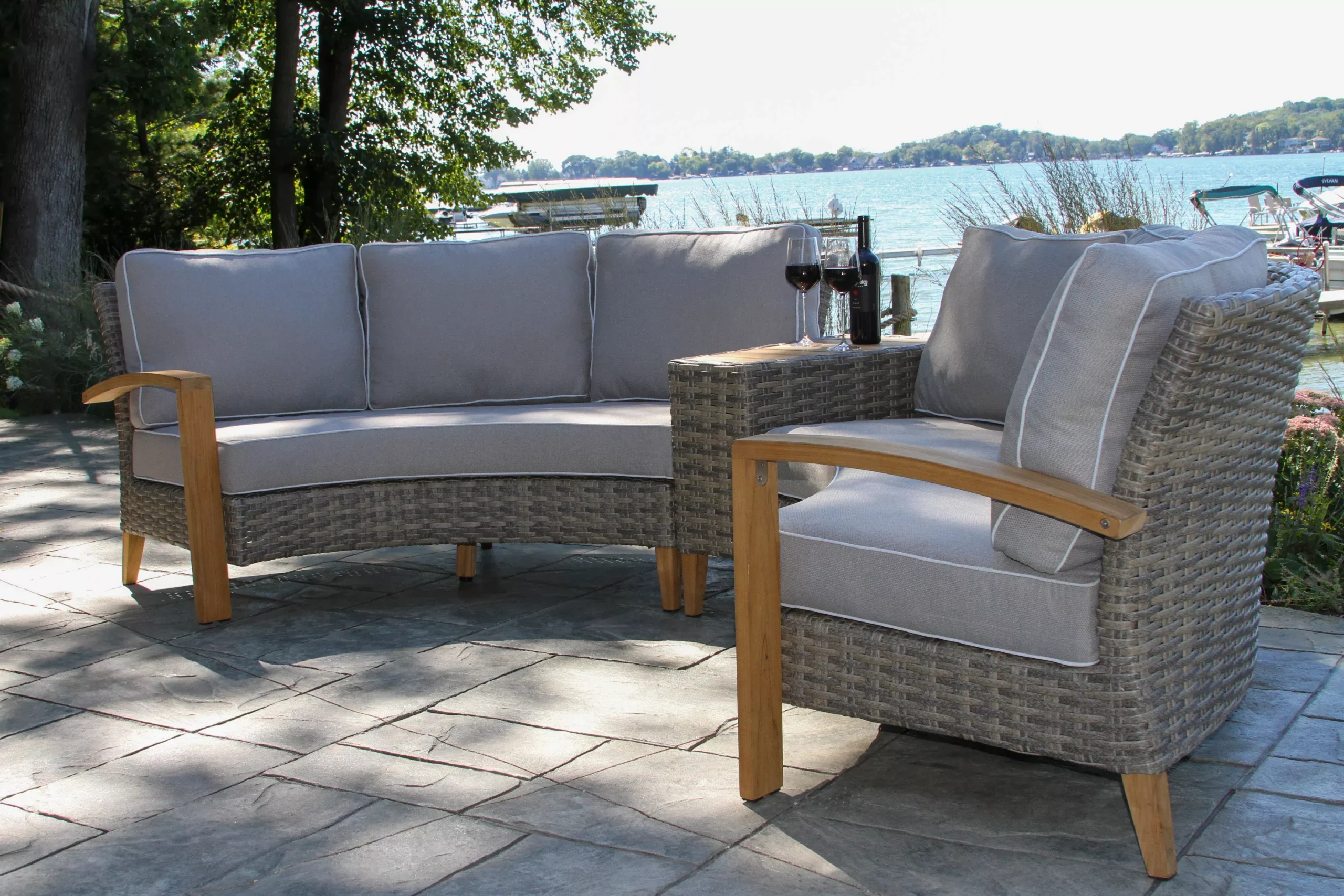 Outdoor Interiors, 3 pc. Half Round Sofa & End Table