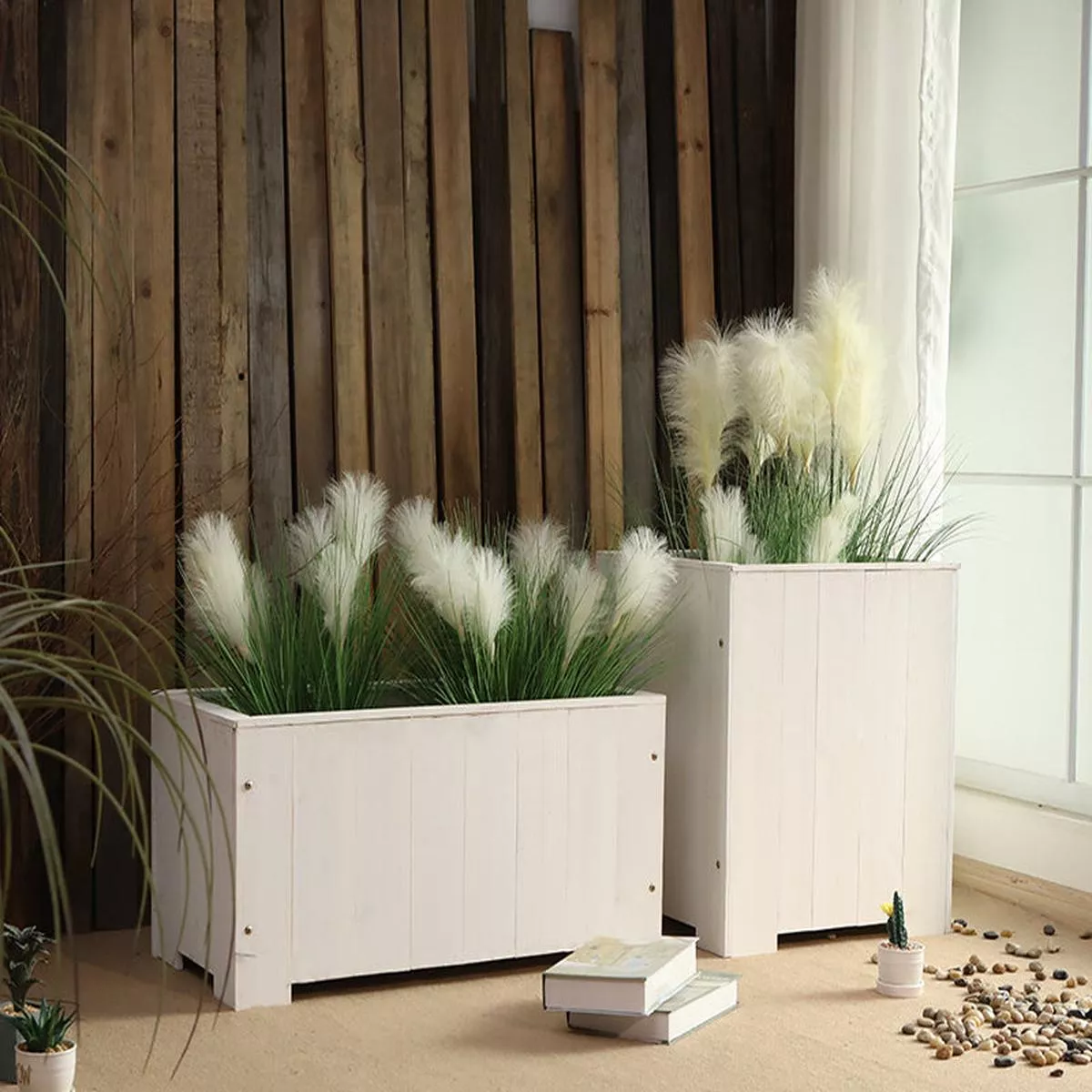 Outdoor Wood Flower Box – Length 50x width 50x height 80cm | White