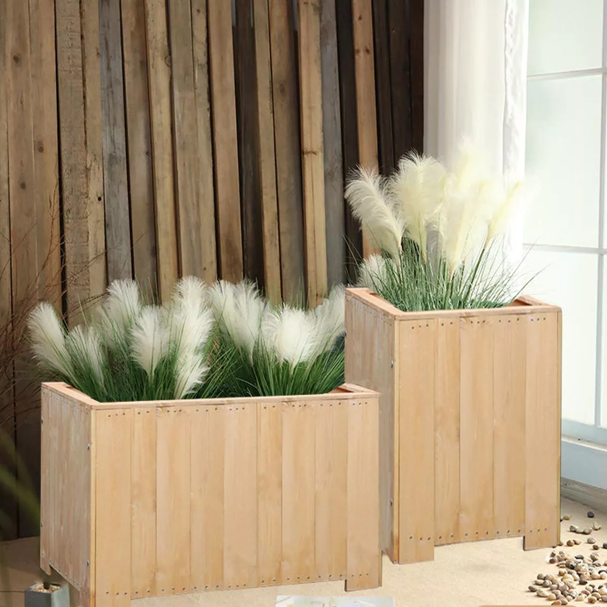 Outdoor Wood Flower Box – Length 60x width 60x height 60cm | Light brown