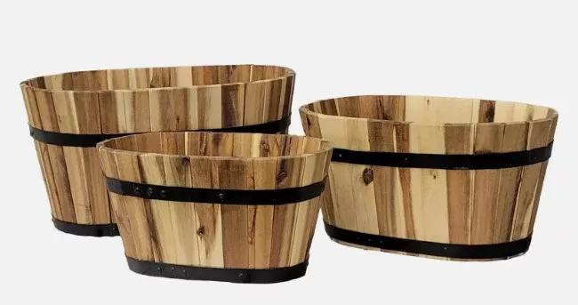 Oval Wood Planters, Light Stain